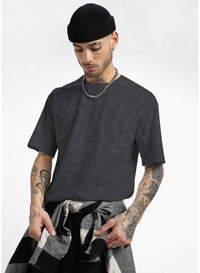 Veirdo Veirdo Pure Cotton Oversized Fit Half Sleeve T-Shirt For Men Anthra Half Sleeve T-Shirt For Men